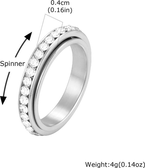 Spinner Ring Edelstahl, Zirkonia, Weiß, Unisex, Ringgröße 11 - Bild 1