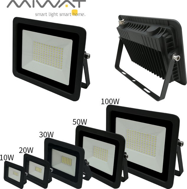 MIWAT LED Flutlicht Reflektor Scheinwerfer IP68 Wasserdicht Schwarz für Garten Straße und Wand - Bild 1