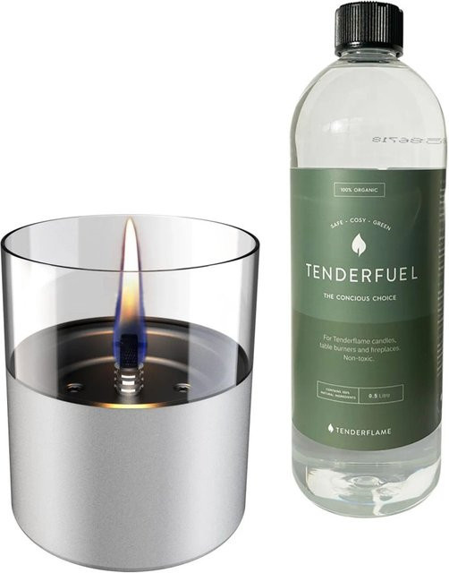 Tenderflame Tischfeuer Set Lilly aus Alu und Glas in Silber inklusive 500 ml Fuel - Bild 1