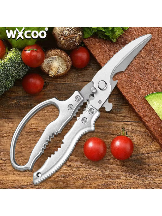 WXCOO Küchenschere aus Edelstahl in Silber als multifunktionale Hühnerschere für Fleisch, Gemüse und Fisch mit rutschfestem Griff - Bild 7