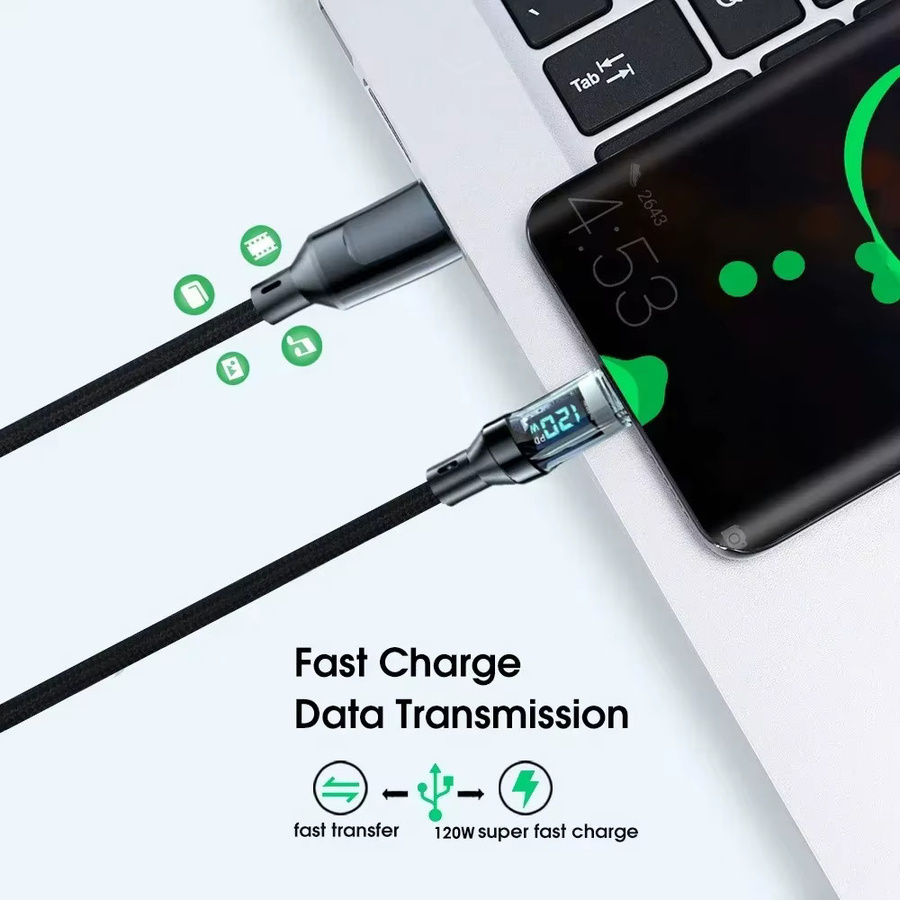 USB A auf Typ C Schnellladekabel mit 120 W Leistung und LED-Digitalanzeige in Schwarz - Bild 5