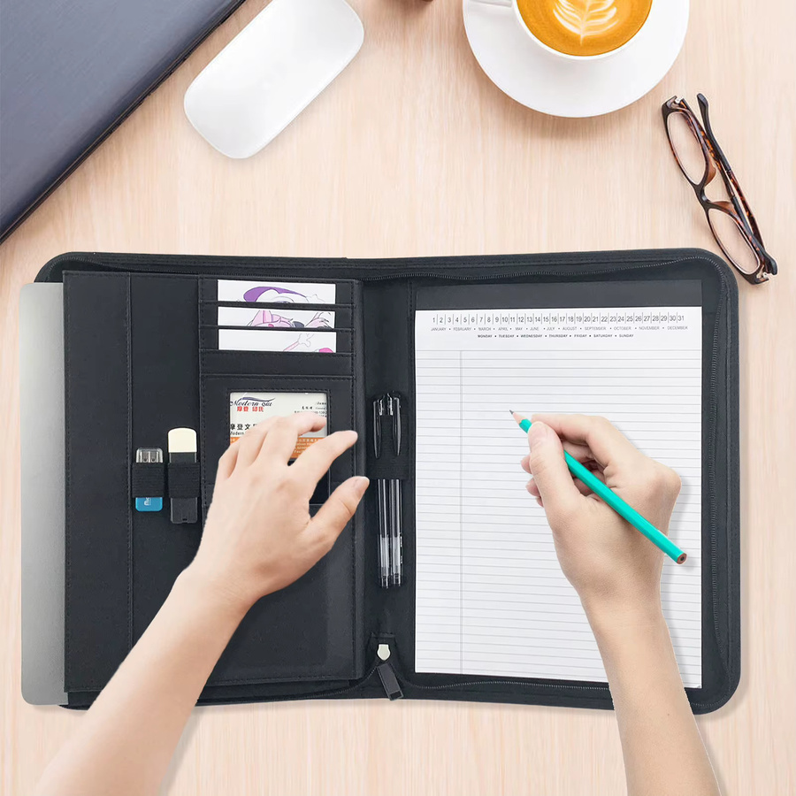 Bisofice Business Pad Folio Organizer aus PU-Leder mit Reißverschluss in Schwarz für A4 Dokumente und Tablet - Bild 5