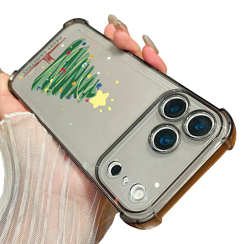 Stoßfeste Silikon Handyhülle mit Weihnachtsbaummuster von YISHANGOU für iPhone 17 Pro bis 11 Pro, transparent - Bild 2
