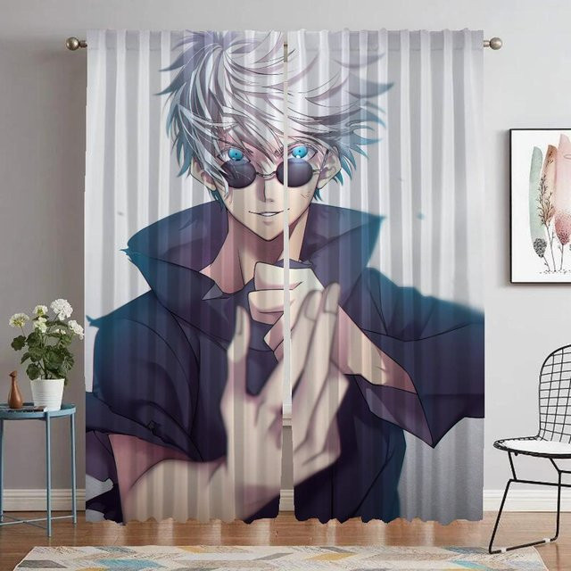 Semi-transparente Vorhänge Gojo Satoru Design für Wohnbereich und Schlafzimmer, 2er-Set, Mehrfarbig, Breite: 60 cm, Höhe: 90 cm - Bild 1