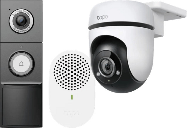 TP-Link Tapo C500 Smart Outdoor Kamera mit D235 Smart Battery und kabelgebundener Türklingel, Weiß - Bild 1