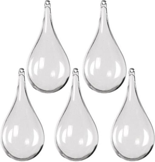 5er Set befüllbare Deko-Kugeln von YOU HOME, tropfenförmige Hängedekoration in transparent, bruchsicherer Kunststoff-Optik mit Loch zur Befestigung - Bild 1