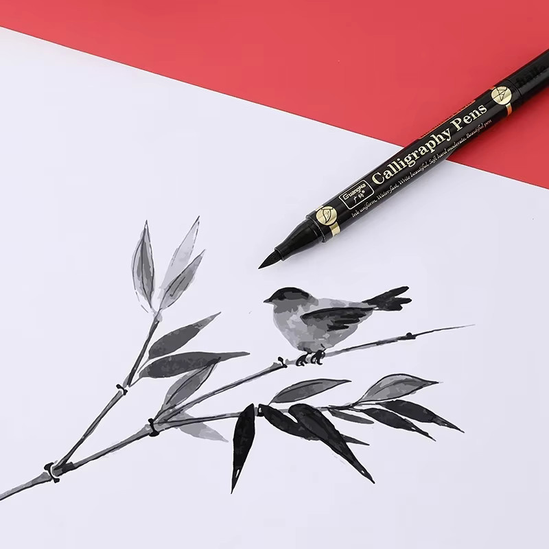 3er Set Multifunktions Kalligraphie Pinsel mit Doppelkopf in 4 Größen für schwarze Tinte und Kunstmarker - Bild 2