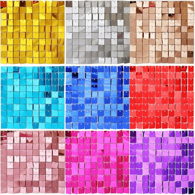 CANYAN Glitzer-Pailletten-Wandpaneele quadratisch in Hellgold und Multicolor für Hochzeit, Geburtstag, Weihnachten und Party - Bild 1