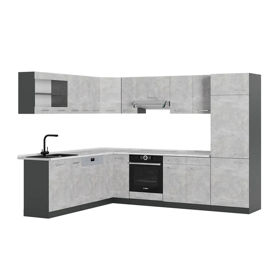 Vicco R-Line Eckküche in Beton-Optik und Anthrazit mit Marmor-Design, B/T/H: 227 x 287 x 207 cm - Bild 2