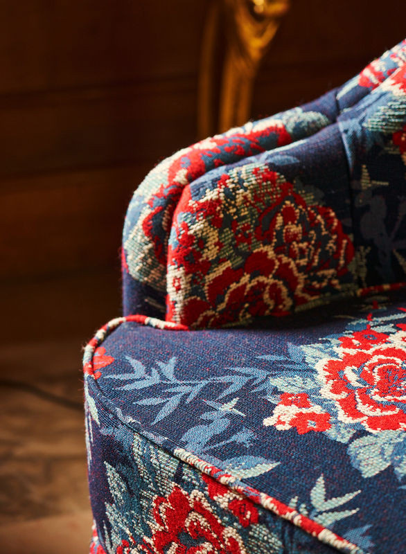 Quenin Stoff Rondsard Encre mit floralem Blumenmuster in Blau und Mehrfarbig - Bild 1