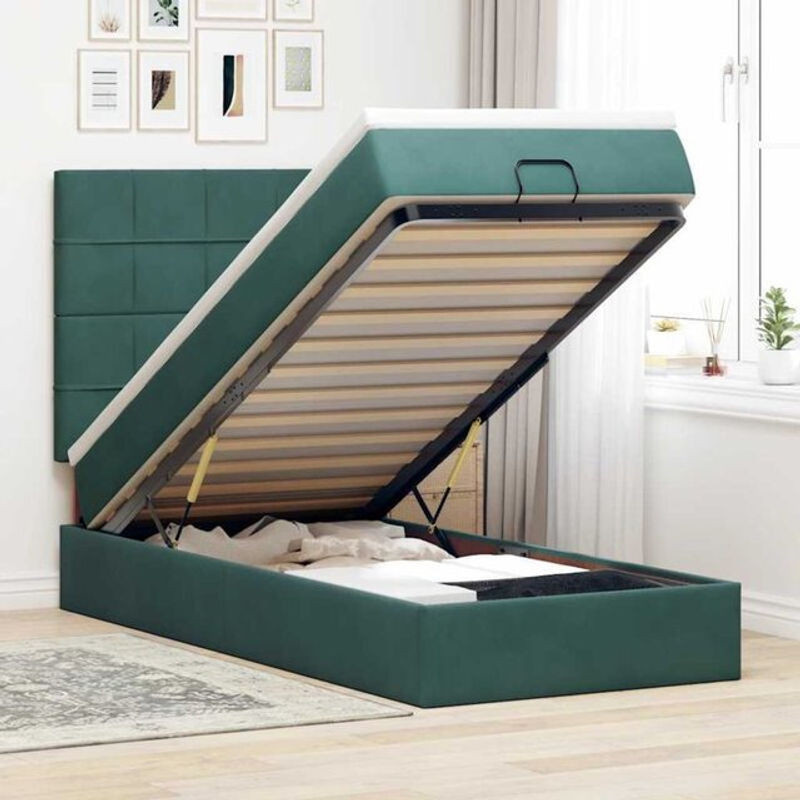 Vidaxl Ottoman Polsterbett mit Matratze und LED in Dunkelgrün aus Samt, B/T: 90 x 190 cm - Bild 1