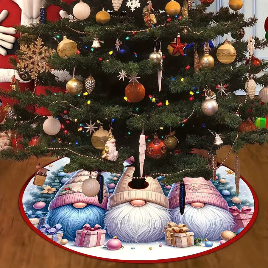 VIKAMA Weihnachtsbaumkleid im nordischen Stil, rundes Kissen in Rosa mit Zwerg-Motiv zur Weihnachtsdekoration - Bild 2