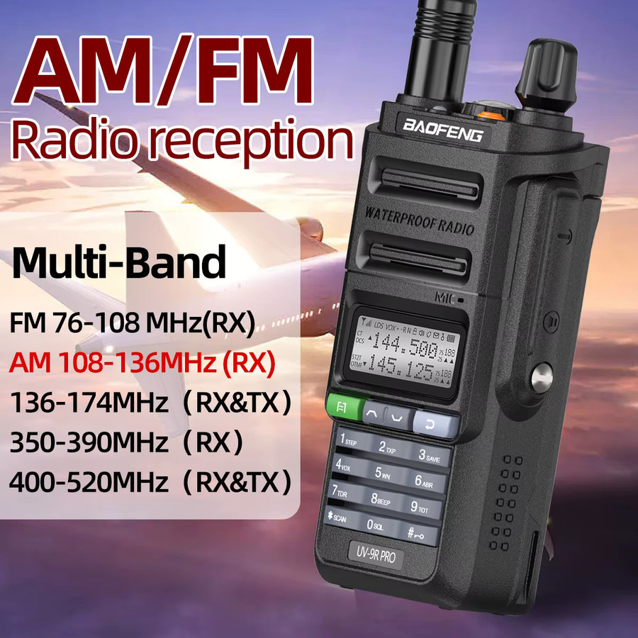 Baofeng UV-9R PRO Multi Band Walkie Talkie in Schwarz, IP68 Wasserdicht, Drahtloses Funkgerät mit Kopierfrequenz und AM FM DTMF für große Reichweite - Bild 3