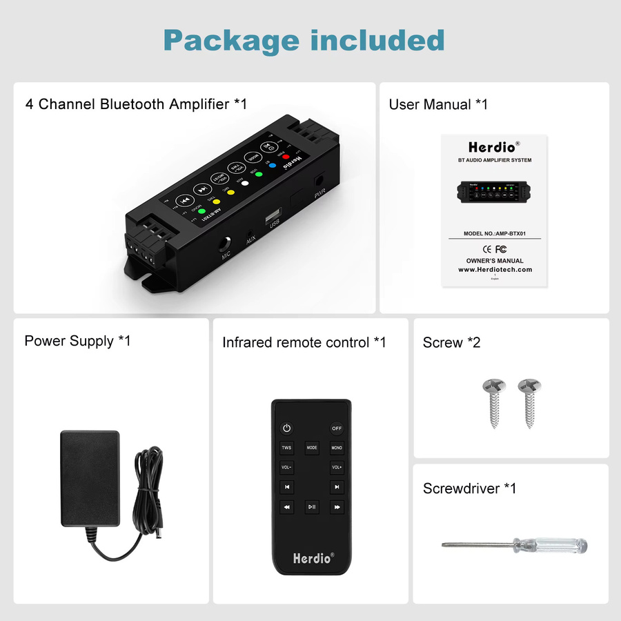 Herdio 4-Kanal Bluetooth-Audioverstärker mit Fernbedienung in Schwarz für Badezimmer-Wand- und Deckenlautsprecher - Bild 6