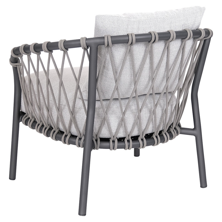 Stern Sessel Klea Lounge aus Aluminium in Anthrazit mit Kordel Stone und perlgrauem Polyacryl-Kissenset - Bild 1