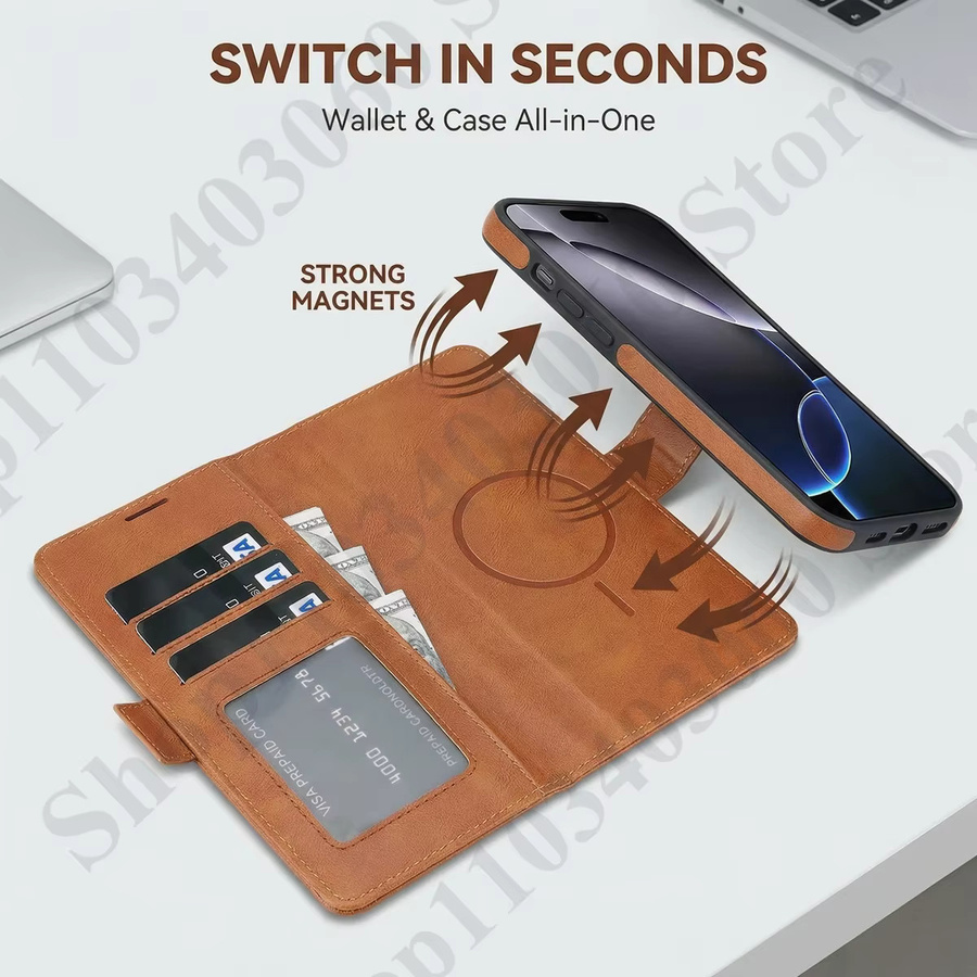 2-in-1 Magnetische Lederhülle für Samsung Galaxy S26 S25 Ultra S24 Plus S23 mit Kartenfach und kabelloser Ladefunktion in Pink oder Brown - Bild 3