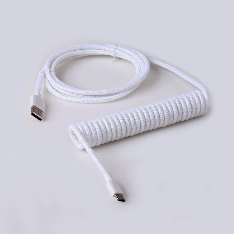 LANO Mechanisches Tastatur-Datenkabel Typ C auf USB in Weiß, Spiralfeder-Fliegerdraht, Länge: 3 m - Bild 1