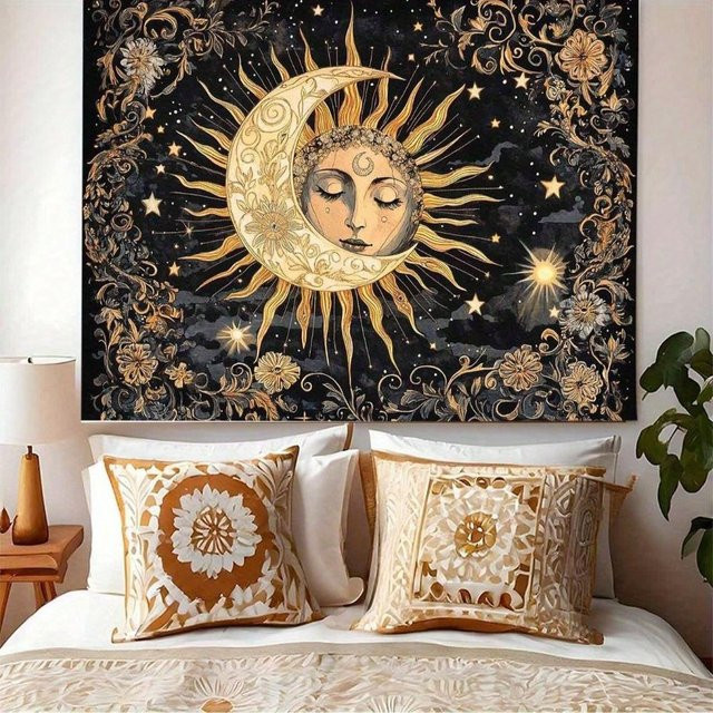 Sonne und Mond Wandteppich von JMG Household Supplies mit kosmischem Design in Schwarz, B x H: 95 x 73 cm - Bild 1