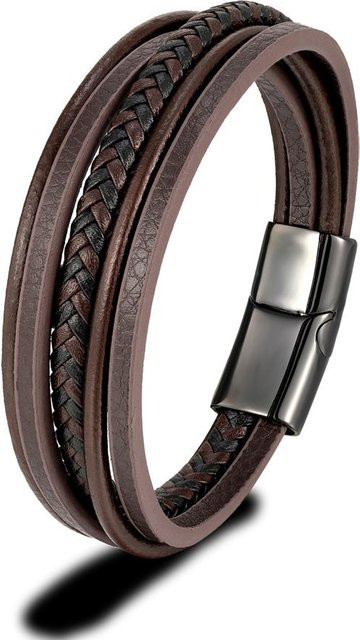 Armband Herren, Edelstahl, Lederumwicklung, kaffeebraun, 23 cm - Bild 1