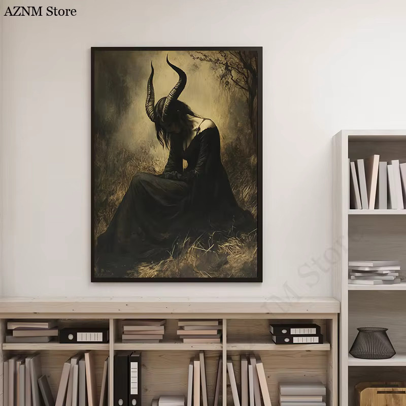 Potdemiel Vintage Leinwand Kunstdruck mit Motte, Krähen und Schädel im Gothic Cottagecore Stil - Bild 2