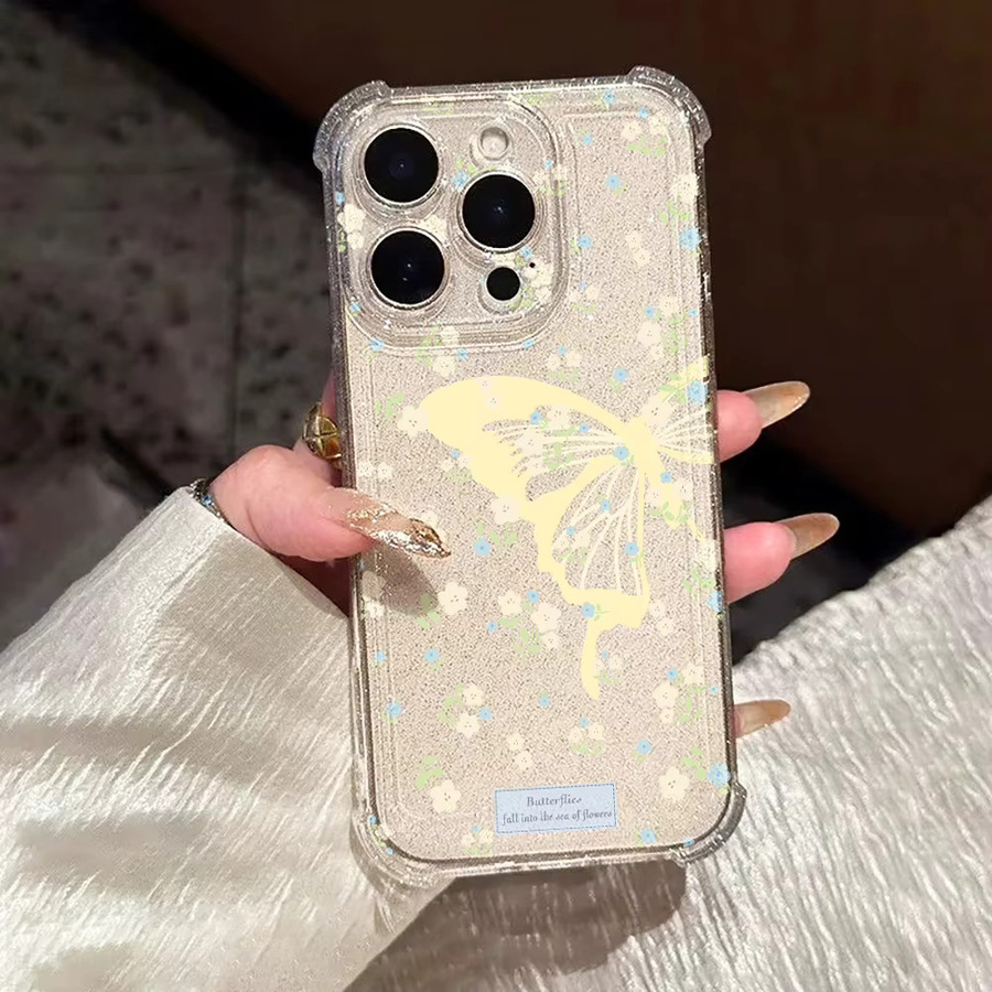 Transparente Silikon Handyhülle mit Schmetterlings-Blumenmuster und Glitzer-Effekt für iPhone 11 bis iPhone 17 Pro Max - Bild 4