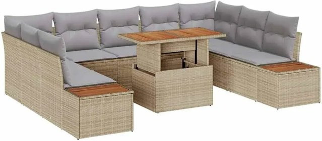 vidaXL Garten-Sofa-Set aus Poly-Rattan in Beige mit 10-teiliger U-Form und Stauraumfunktion - Bild 1
