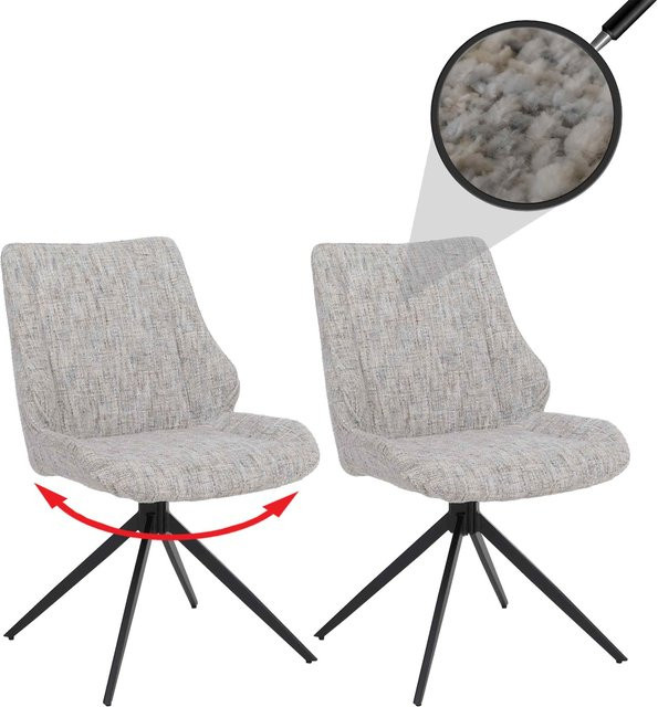 2er-Set Esszimmerstühle MCW-O48 drehbar mit Auto-Return aus Chenille-Stoff in Beige - Bild 1
