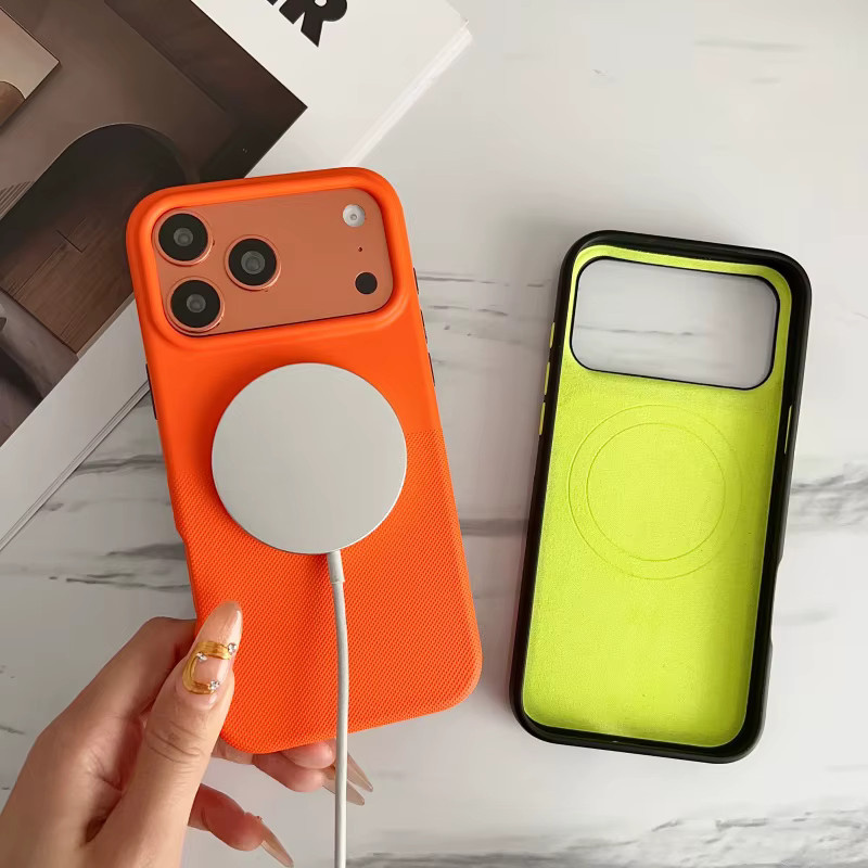 Apple Magnetische Kabellose Ladehülle mit Punktmuster für iPhone 17 Air, 16, 15, 14, 13 Pro Max, Stoßfeste Matte Schutzhülle, Orange - Bild 4