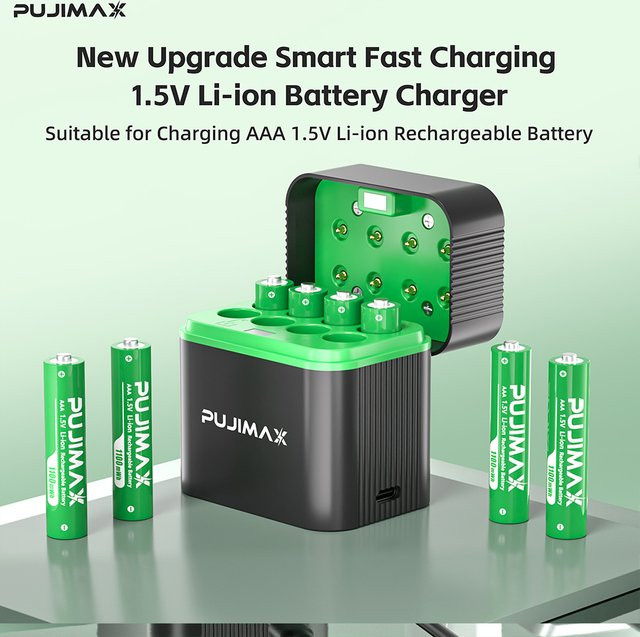 PUJIMAX 1,5 V AAA Lithium-Ionen-Akku mit intelligentem Ladegerät Set, 1100 mWh - Bild 1