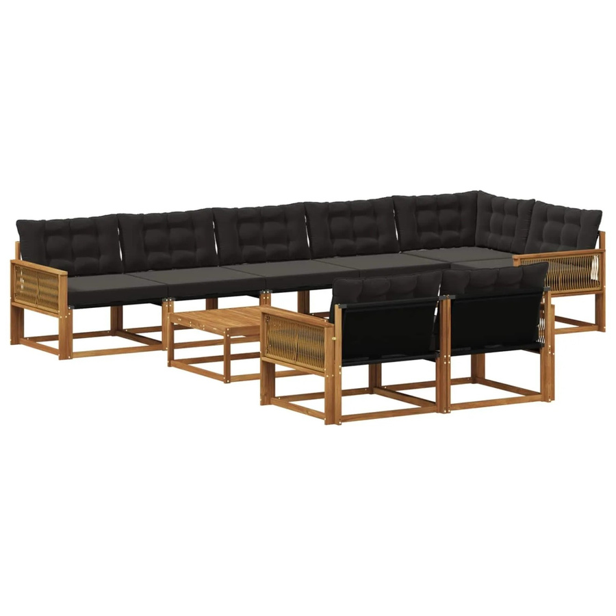 vidaXL Outdoor-Sofagarnitur L-Form aus massivem Akazienholz mit 9 Textilene-Kissen in Schwarz und Natur - Bild 2