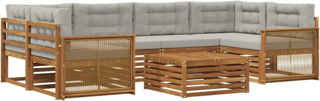vidaXL Outdoor-Sofagarnitur L-Form aus Massivholz Akazie mit 7 Kissen in Natur und Hellgrau - Bild 1