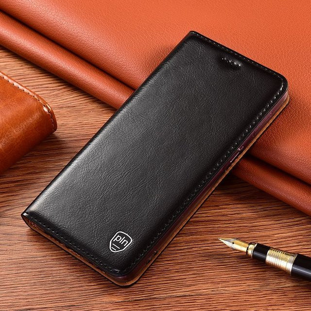 Xiaomi Klapphülle aus echtem Leder mit Crazy Horse-Design für Redmi Note 12 Pro+ und Redmi Note 12 Pro 4G, Schwarz - Bild 1