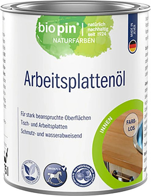 Biopin Hartöl für Arbeitsplatten, Transparent, 0,75 l, wasserabweisend und lebensmittelecht - Bild 1