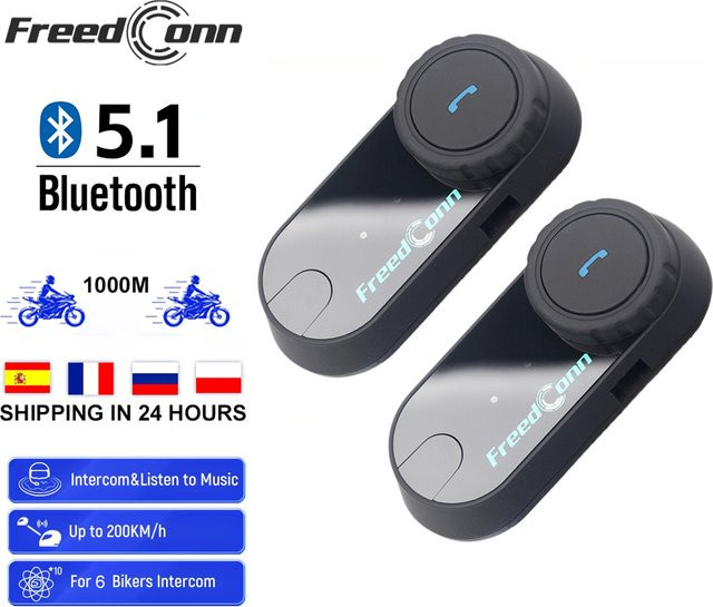 Freedconn Motorrad-Intercom Bluetooth-Headset mit BT 5.1, FM-Radio und Musik-Sharing, wasserdicht, Schwarz - Bild 1