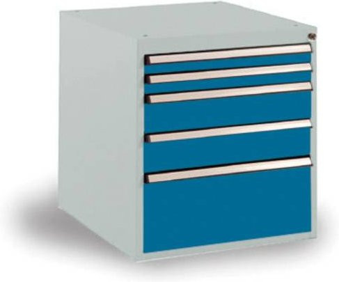 Manuflex BASETEC Stationärer Schubfachschrank SP1122.5007 in Brillantblau RAL 5007 mit 5 abschließbaren Schubfächern aus Stahl - Bild 1