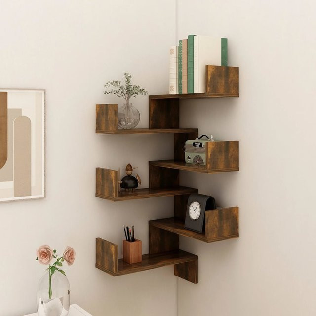 vidaXL Eckwandregale aus Holzwerkstoff, 2 Stück, Räuchereiche, B/T/H: 40 x 40 x 50 cm - Bild 2