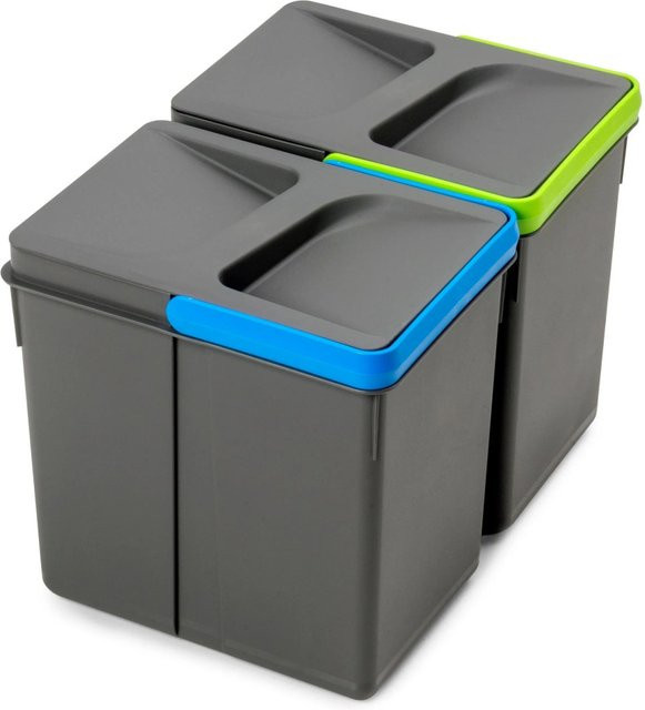 Emuca Lot Recycle Behälter für Küchenschubladen aus Kunststoff, Anthrazitgrau, Höhe: 21,6 cm, 2x 12 Liter - Bild 1