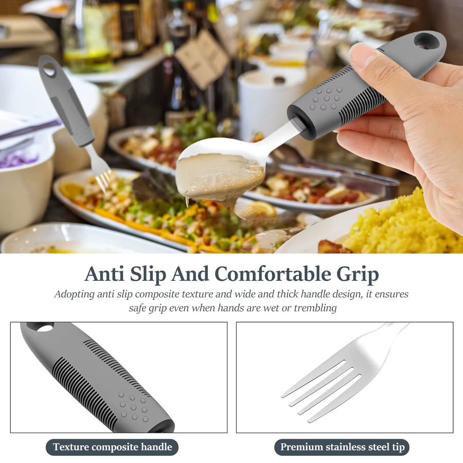 Willstar Anti-Shake Adaptives Besteck-Set aus Edelstahl für Handzittern, 4-teilig, Silber/Grau Matt - Bild 4