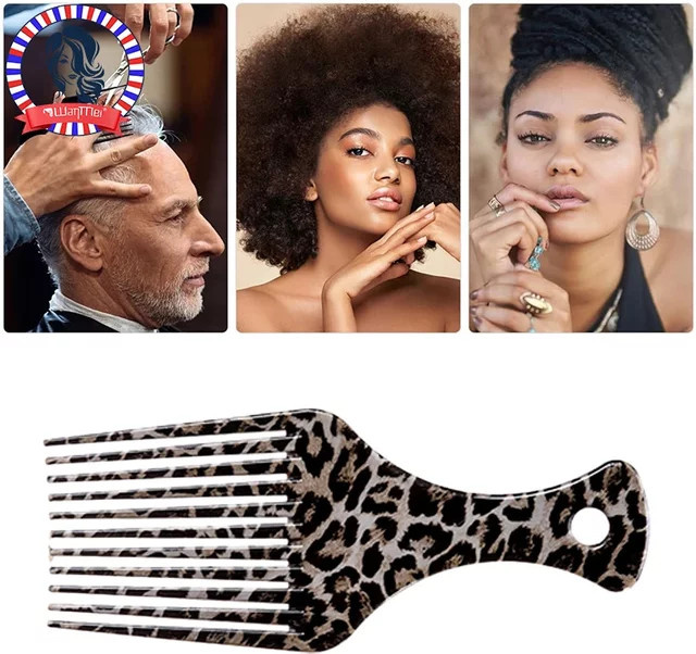 WANMEI Afro-Haar-Pick-Kamm, Leopardenmuster, für lockiges Haar - Bild 1