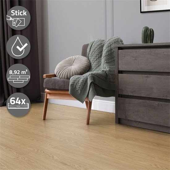 ML-Design Deluxe PVC Klebevinylboden Natur Eiche, 64 Dielen, B: 91,5 cm, B: 15,3 cm, Dicke: 2 mm - Bild 1
