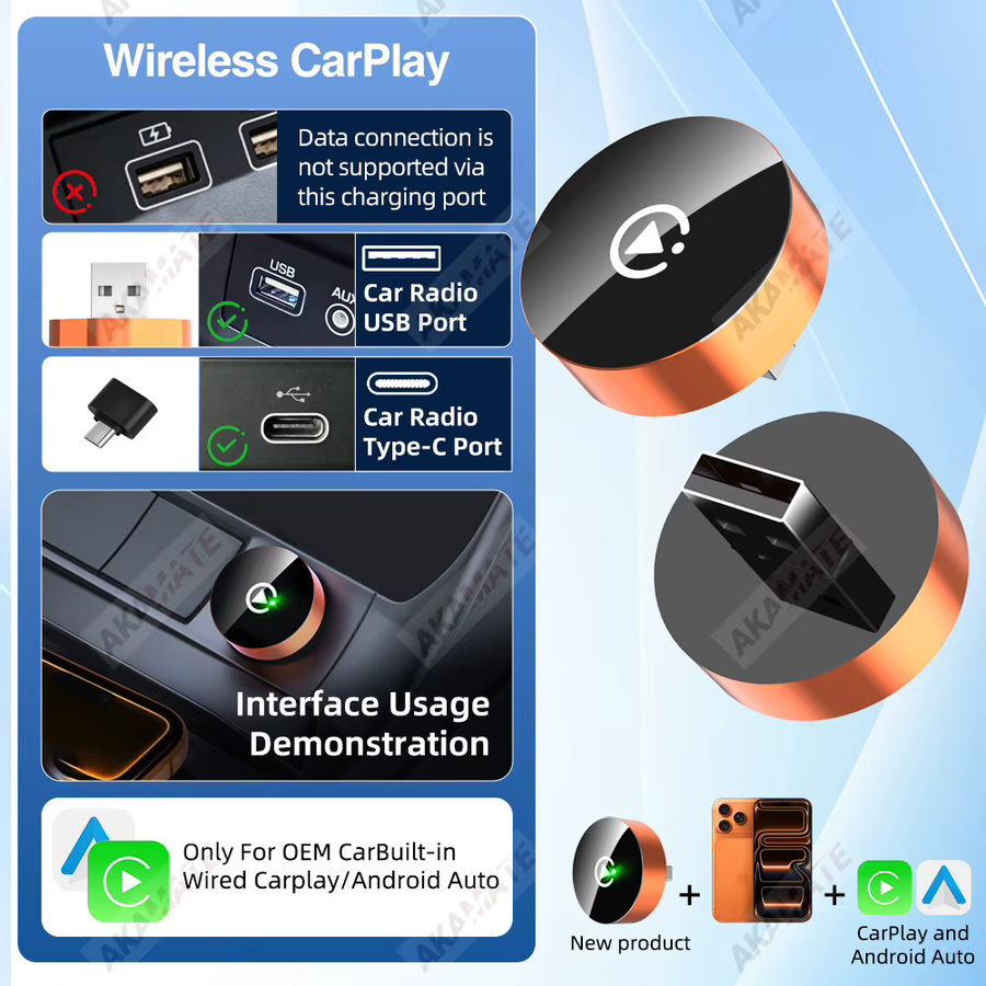 AKAMATE 2-in-1 CarPlay und Android Auto Dongle mit Bluetooth und WiFi für Honda Toyota VW Benz Nissan als Plug-and-Play Smart Box - Bild 4