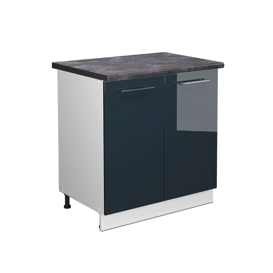 Vicco Spülenunterschrank Fame-Line Weiß Dunkelblau Hochglanz mit Arbeitsplatte Anthrazit Breite: 80 cm - Bild 3