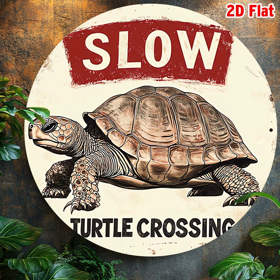 Potdemiel Rundes Aluminiumschild Slow Turtle Crossing im Vintage-Stil als Metallwanddekoration, Durchmesser: 20 cm - Bild 5
