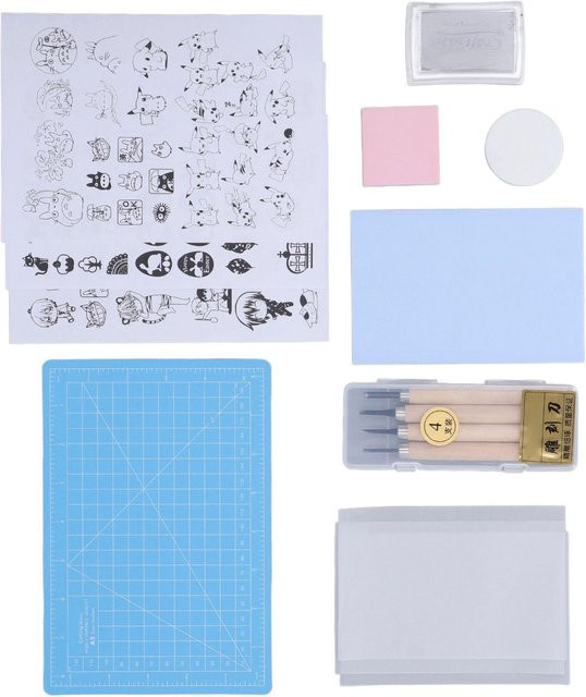 GoolRC Gummi Stempel Schnitzblöcke Set mit blauem Kissen und Schneidemesser in Blau und Weiß für DIY Projekte - Bild 1