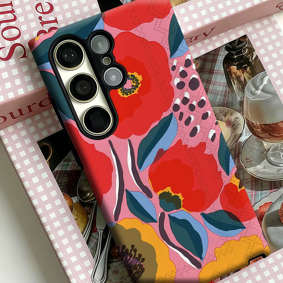 Stoßfeste Samsung Galaxy Handyhülle mit rosa Blumenmuster in Doppelschicht für Galaxy S25 Ultra, S24, S23 Ultra und S23 Plus - Bild 4