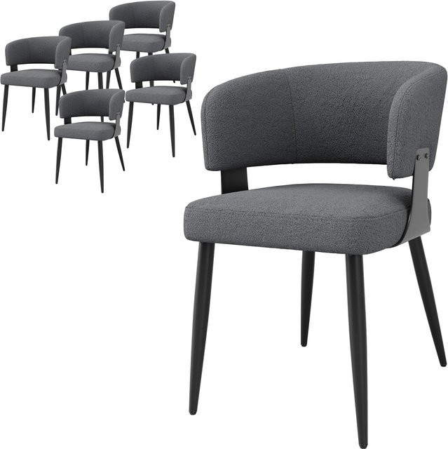 Merax Esszimmerstuhl 6er Set aus Flanell in Beige und Grau mit ergonomischem Design und Metallgestell - Bild 1