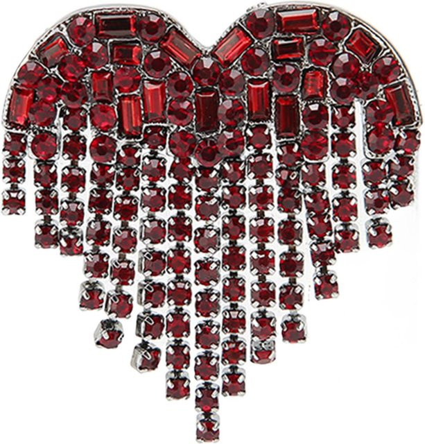TOMTOP JMS Brosche, Herzform, Legierung, rote Strasssteine, Damen, grau - Bild 1