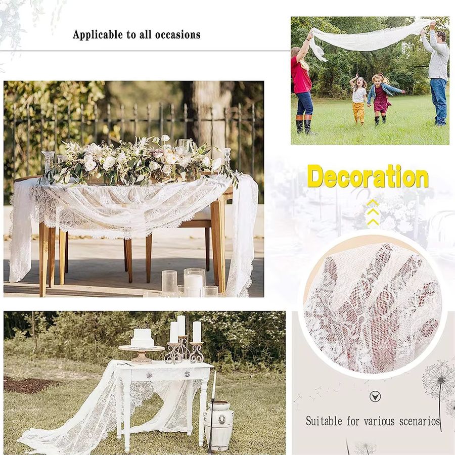 WH Spitzentischdecke in Weiß, rechteckige Tischdecke mit Stickerei im Vintage-Stil für Hochzeit, Party und Heimdekoration - Bild 2