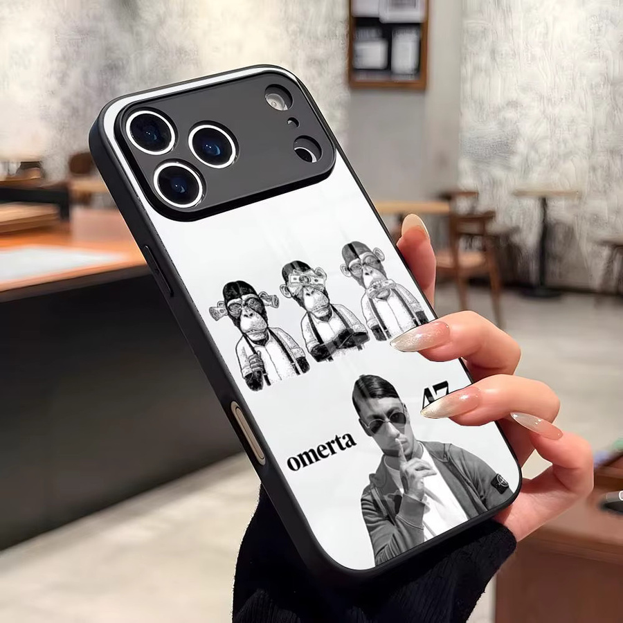 Omerta Maes Handyhülle mit Glasabdeckung für iPhone 17 16 15 14 13 12 11 Pro Max Mini Plus X XR XS SE in Schwarz oder Weiß - Bild 2