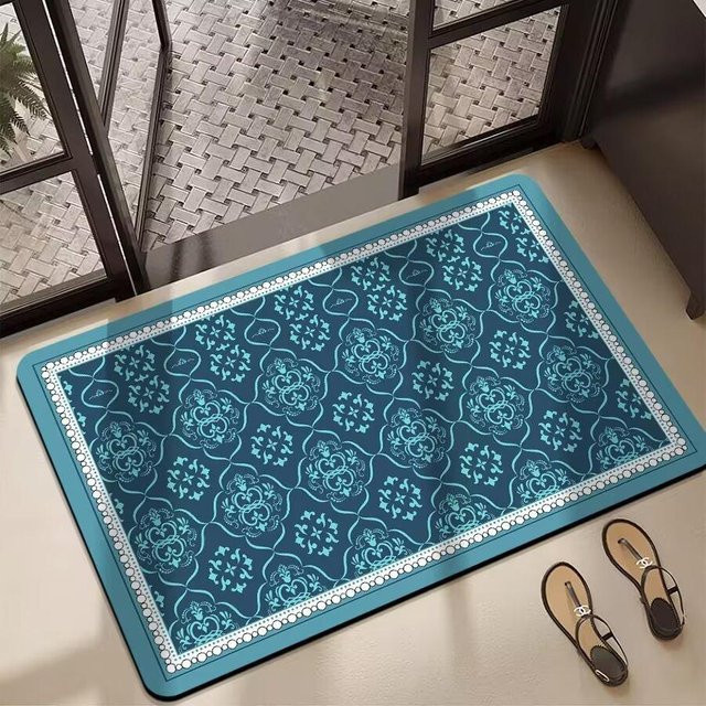 Saugfähige und rutschfeste Badezimmermatte aus Polyester, blau, B/T: 60 x 40 cm - Bild 1